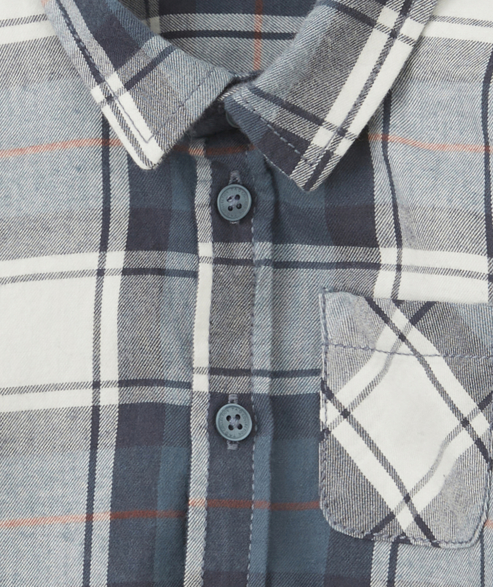 CHEMISE EN COTON À CARREAU BLEU ET GRIS BÉBÉ GARÇON