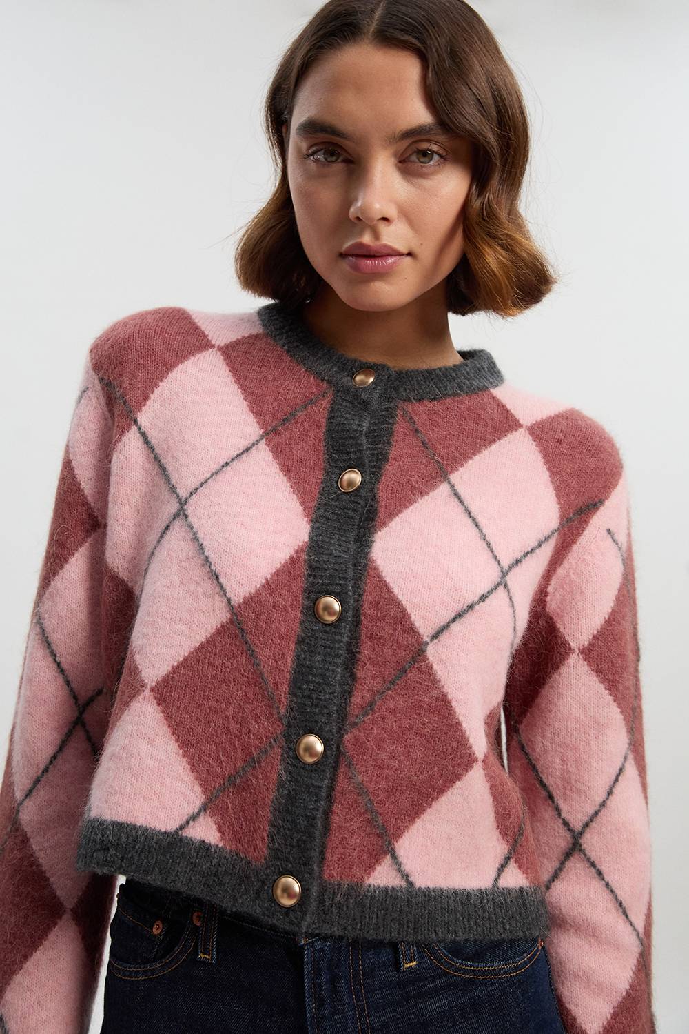 KarenMillen Cardigan Tricoté Fairisle en Mélange de Laine d'Alpaga Premium