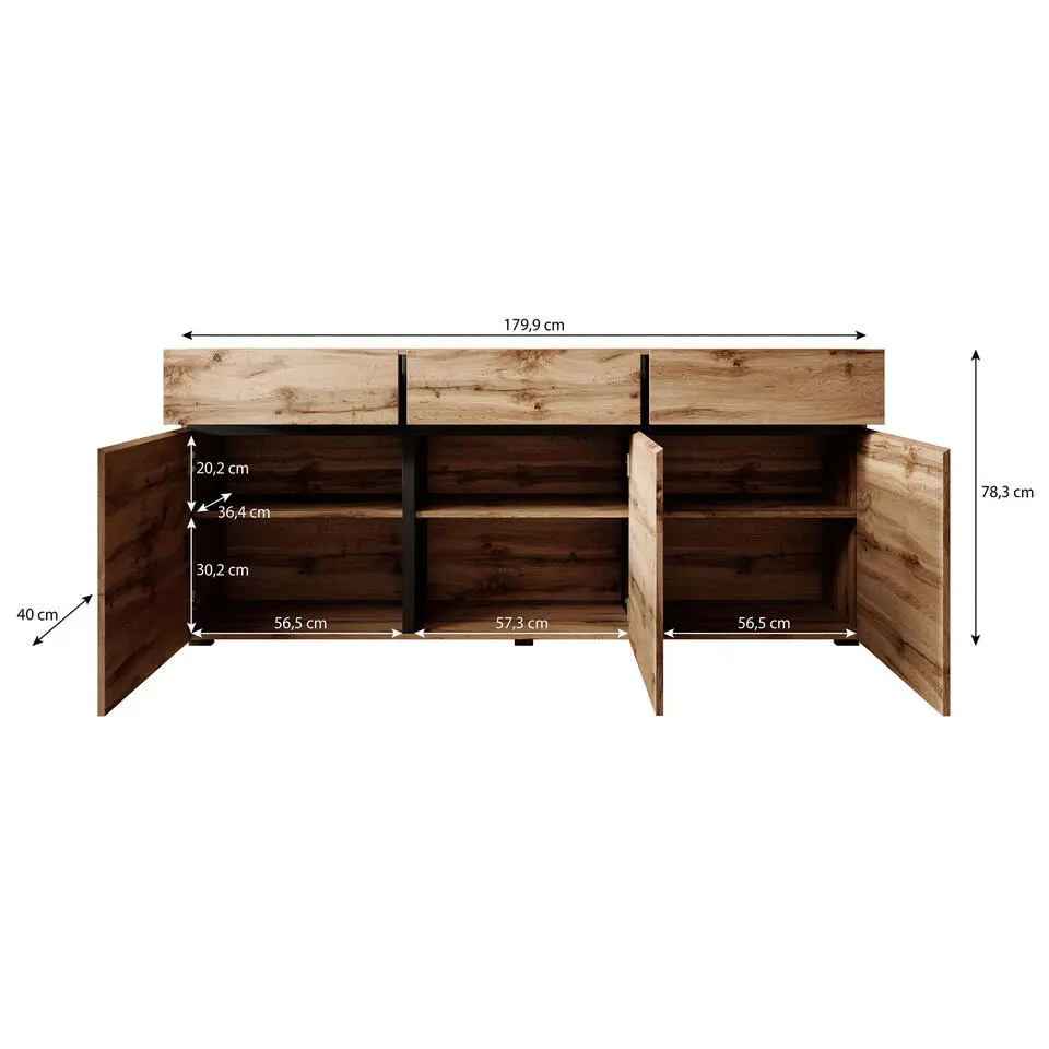 Meubella - Dressoir Cainan - Eiken - 180 cm