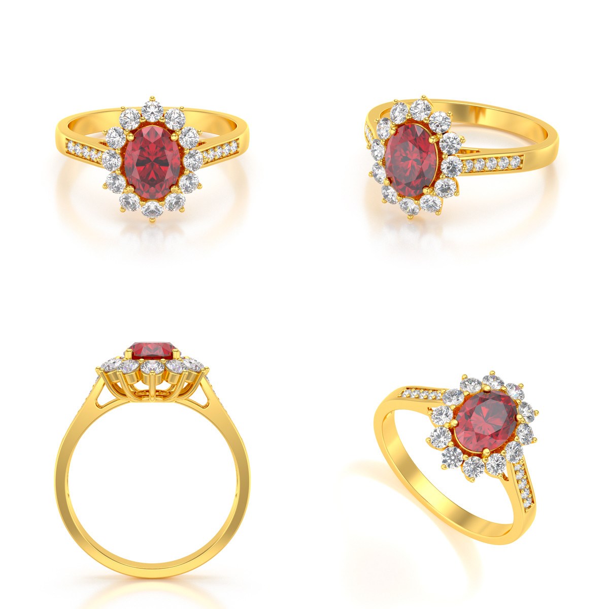 Bague ADEN Or 585 Jaune Rubis et diamants 2.92grs