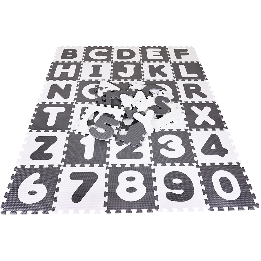 knorr toys® Puzzlematte - Alphabet + Zahlen grau-weiß