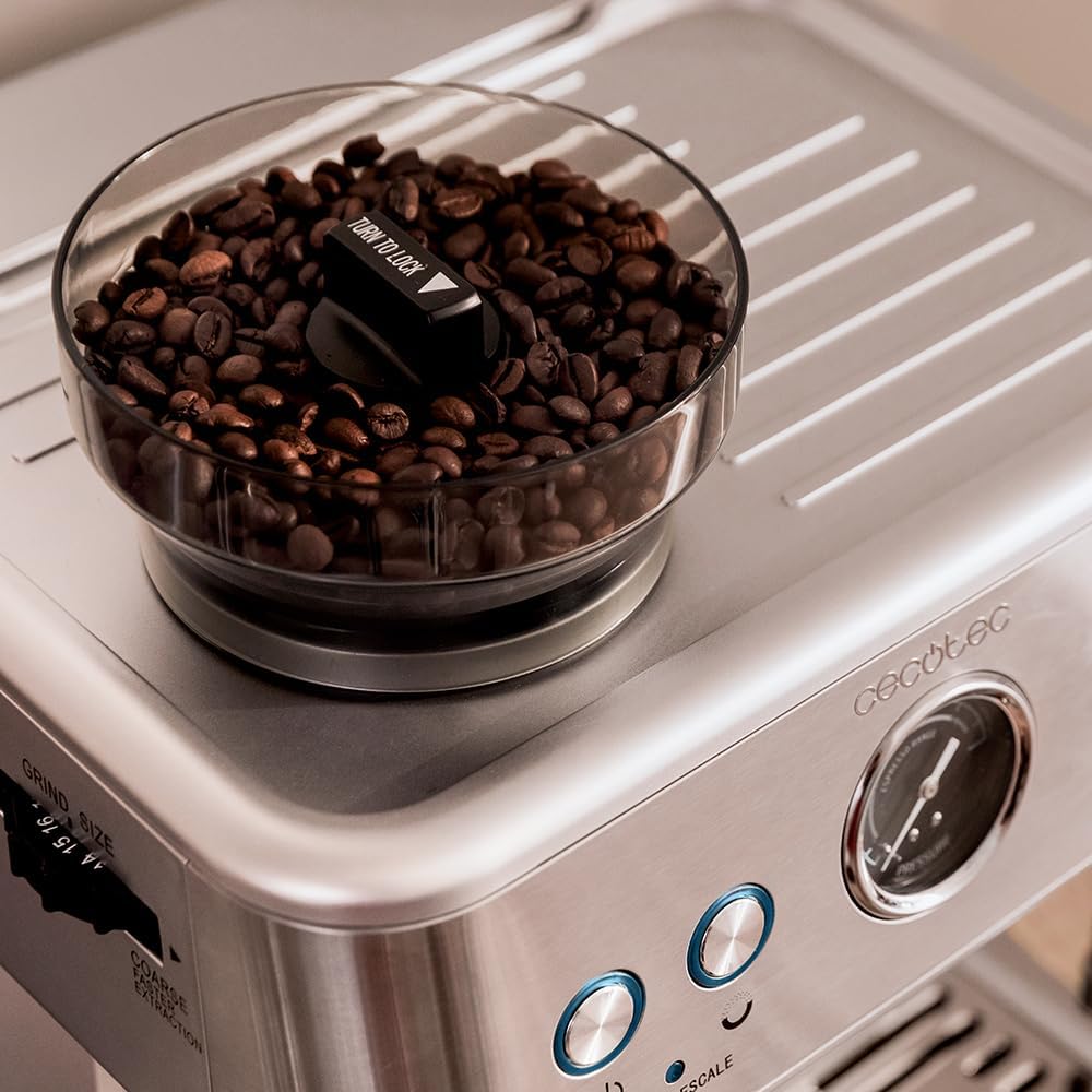 Cecotec Barista Power Espresso 20 Barista Maestro Express Kaffeemaschine. 2250 W, 20 Bar, Manometer und 2 Thermoblöcke, Kaffeebohnenbehälter, Mahlwerk mit 20 Stufen, Vaporizer
