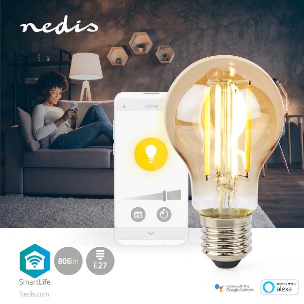 Nedis Lâmpada Inteligente Filamento SmartLife Wi-Fi E27 806lm 7W Warm White 1800 - 3000K - NED-1316