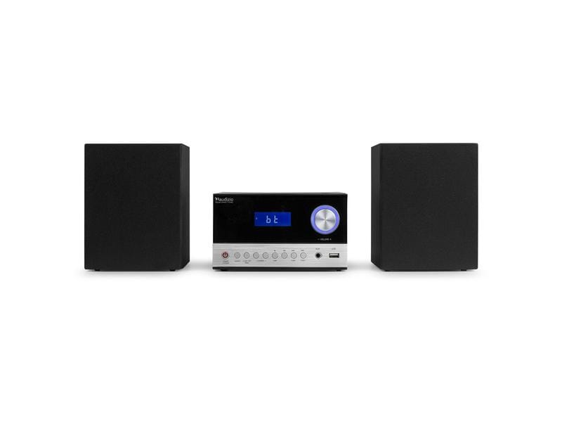 Audizio Micro-HiFi Anlage Toulon Schwarz/Silber Kompaktes Stereosystem mit zwei Bassreflexlautsprecher