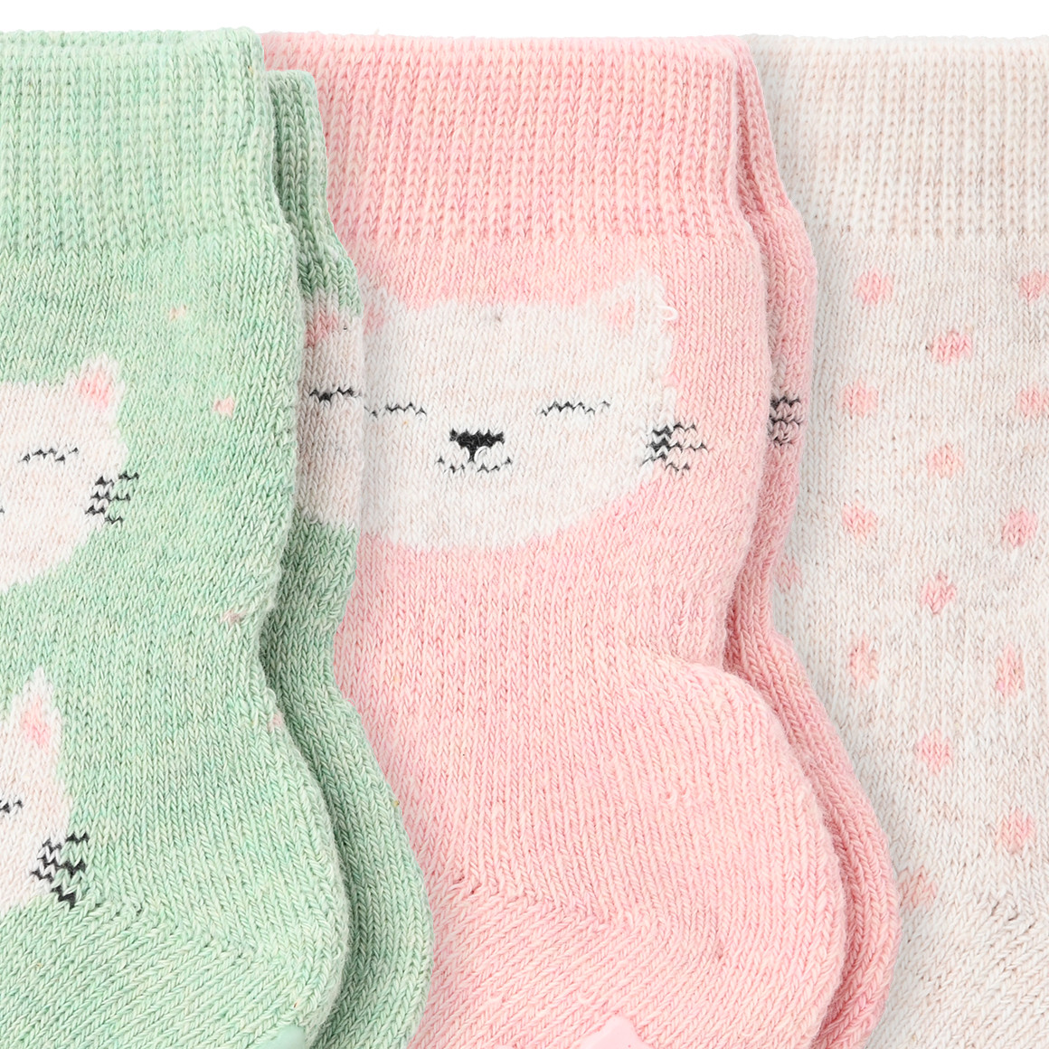 Topomini 3 Paar Baby Stoppersocken mit Frottee rosa / creme / hellgrün