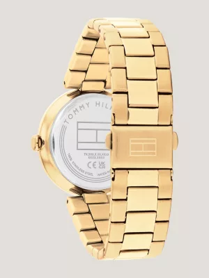 Relógio com bisel de cristal banhado a ouro