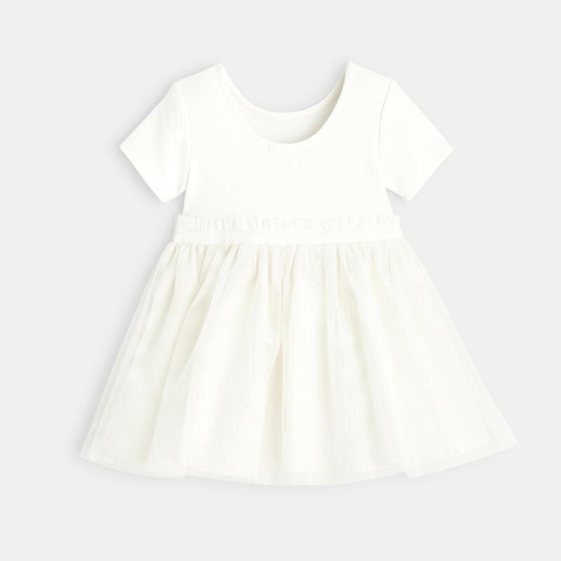 Robe de fête bi-matière et bloomer blanche bébé fille Blanc