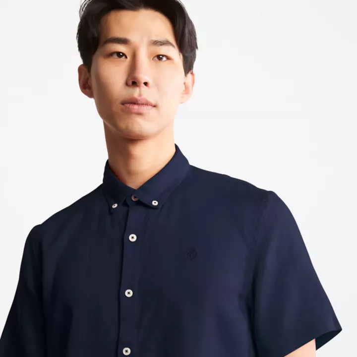Chemise en lin Mill Brook pour homme en bleu marine