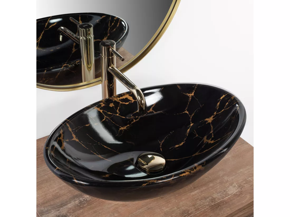 Vasque À Poser Rea Pamela Marble Shiny Black
