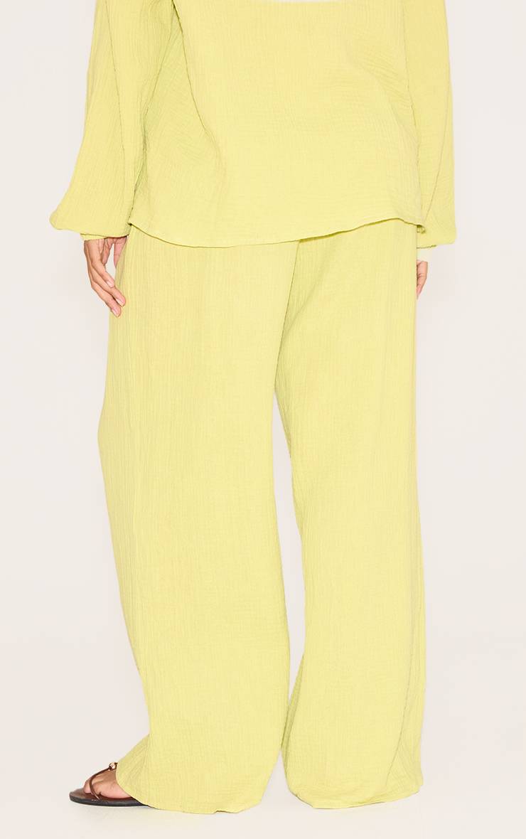 Chartreuse Pantalon Large À Texture Gaze De Coton