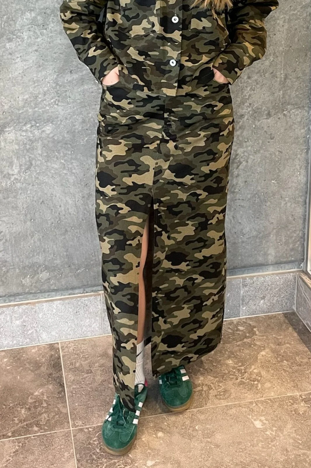 Pieces Pcjessica Ankle Skirt Jit 4640881 burnt olive camouflage print
