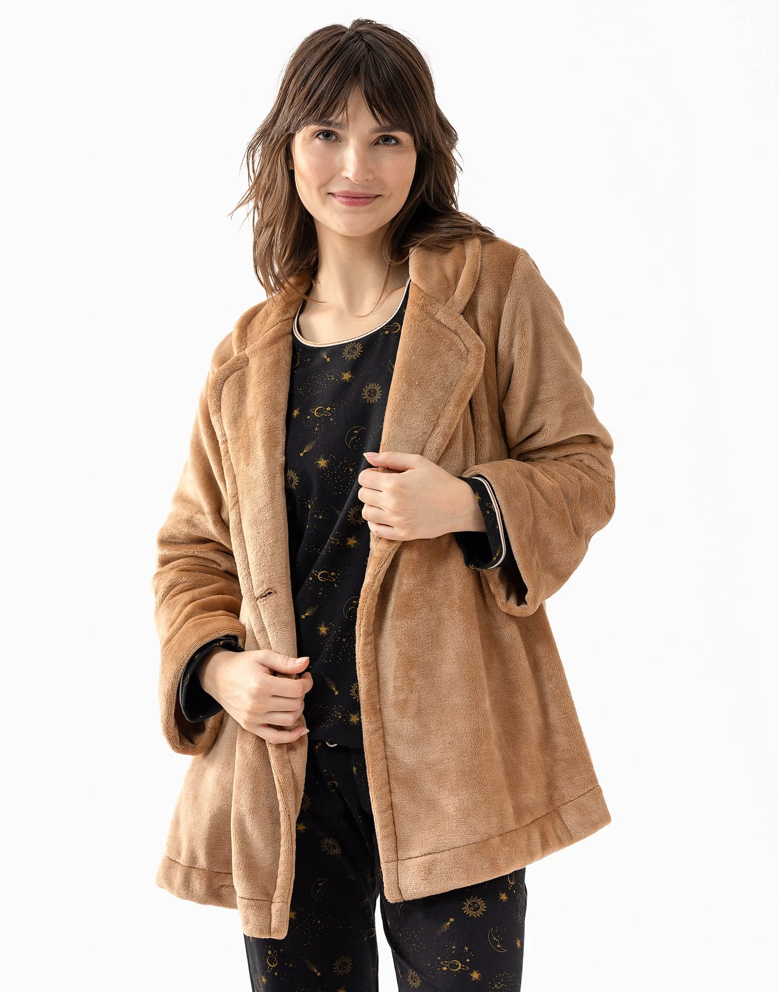 ESSENTIEL H77A - Veste en peluche flanelle | Marron
