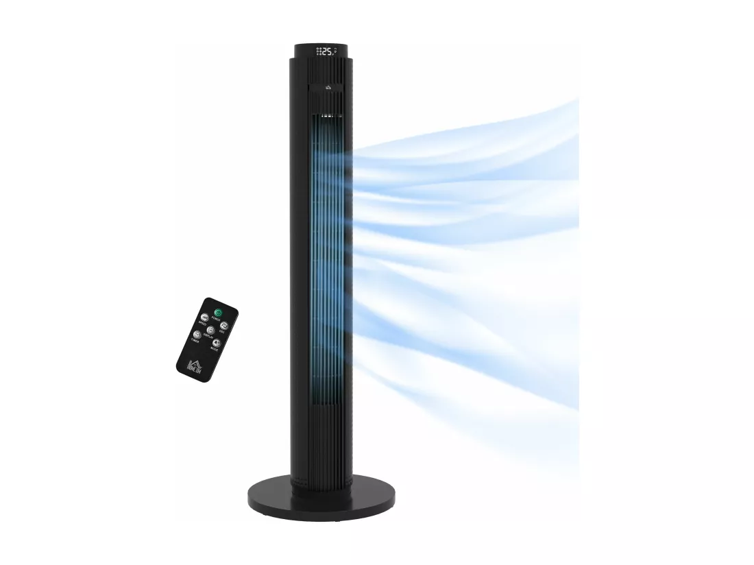 Ventilateur colonne tour oscillant 45 W silencieux télécommande incluse timer 4 modes 3 vitesses filtre noir