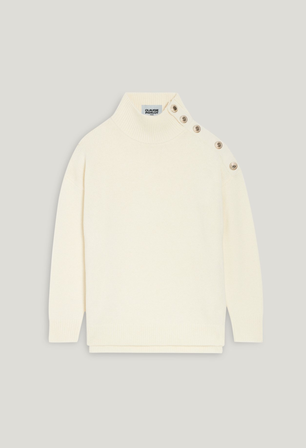 Pull col montant laine ecru