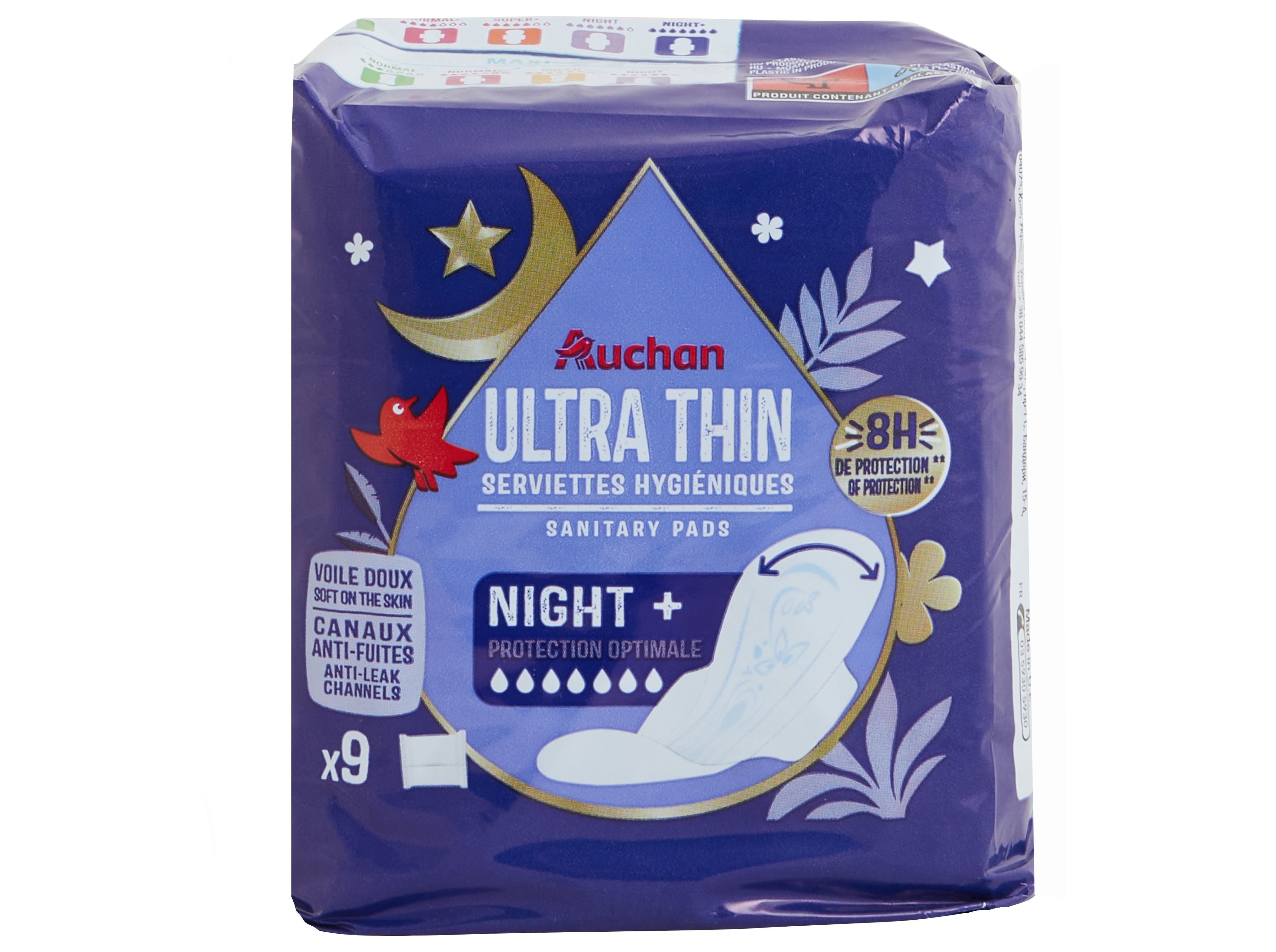 PENSOS HIGIÉNICOS AUCHAN ULTRA FINOS NOITE  C/ABAS BOLSA 9UN