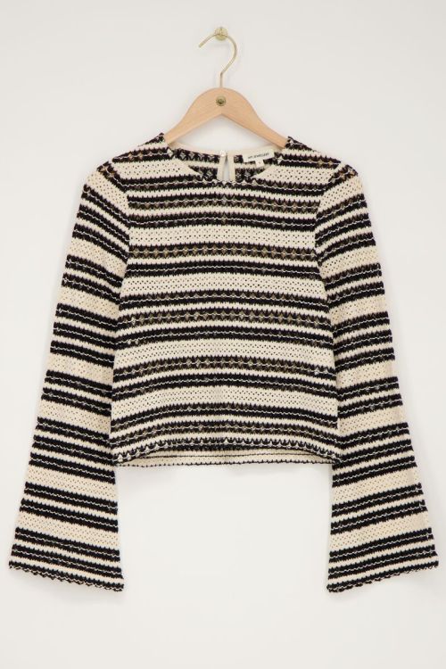 Zwart en beige top met flared mouwen crochet