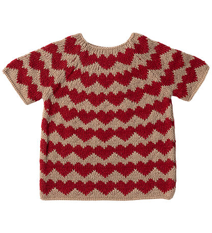 Maileg Julesweater für Elf Girl - Gr.6 - Beige/Rote Herzen