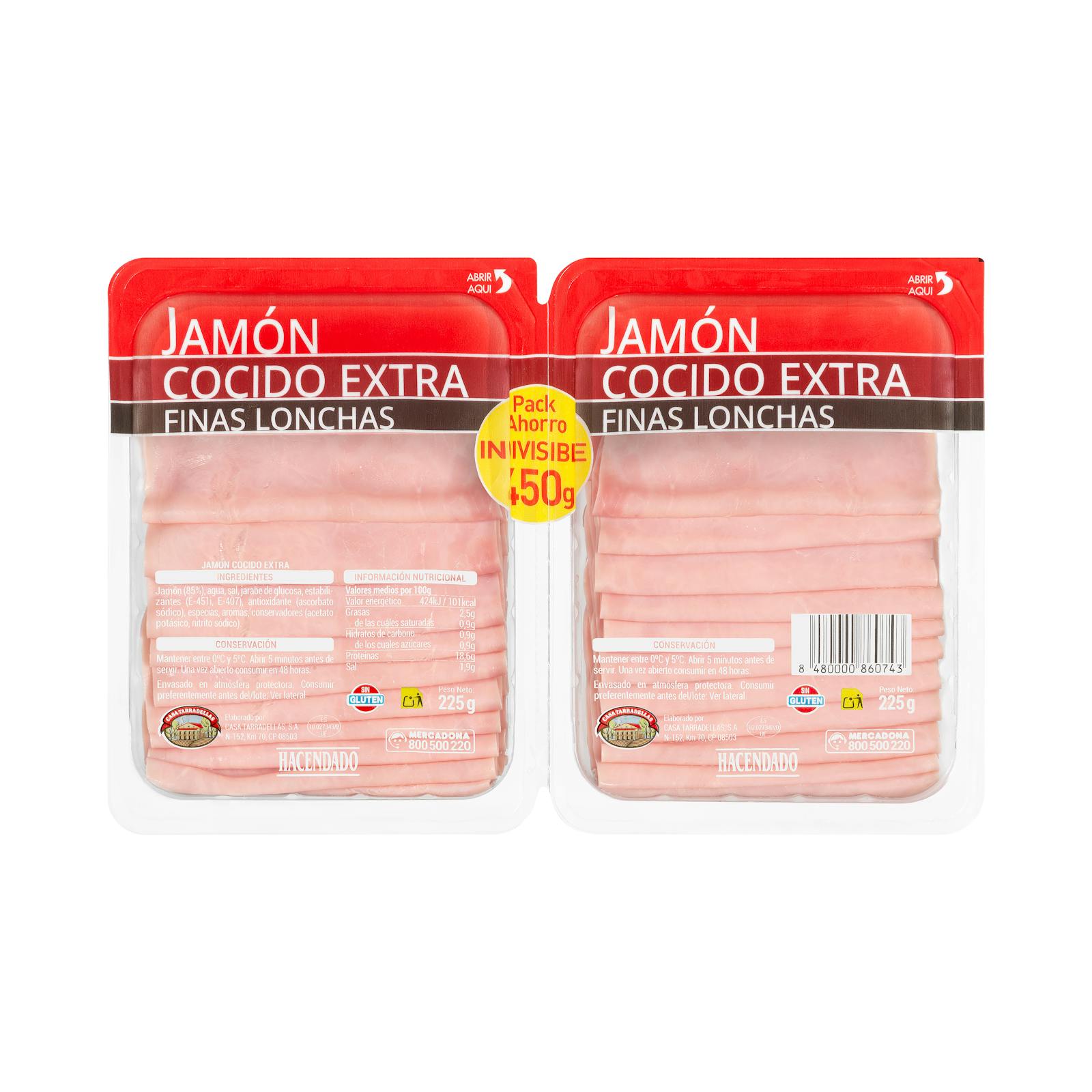 Jambon extra-cuit Hacendado, fines tranches