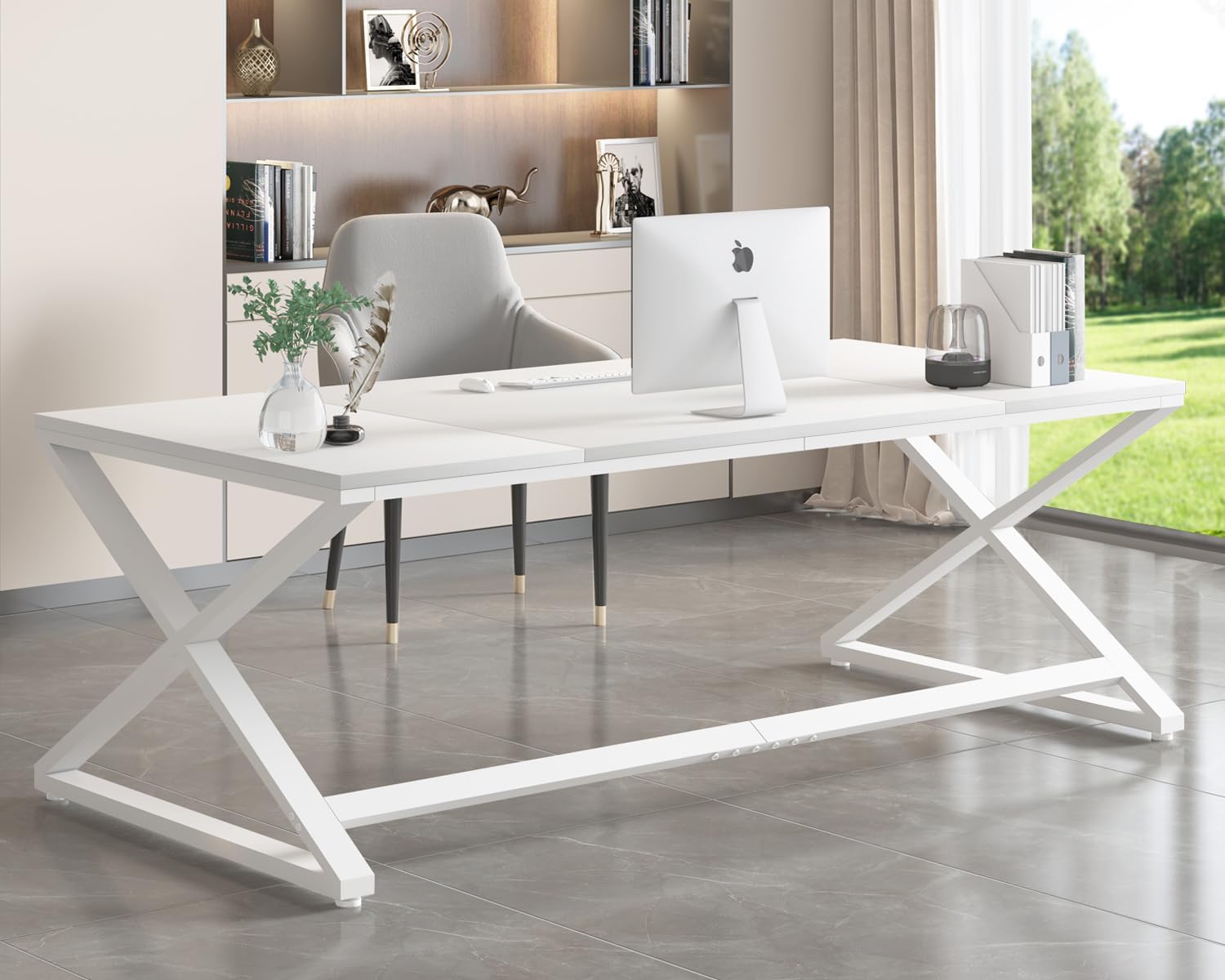 LVB Schreibtisch Moderner Großer Computertisch für Home Office Bürotisch Holztisch Arbeitstisch Computertisch für Schreiben und Lernen im Schlafzimmer Einfacher Gaming-Schreibtisch Weiß