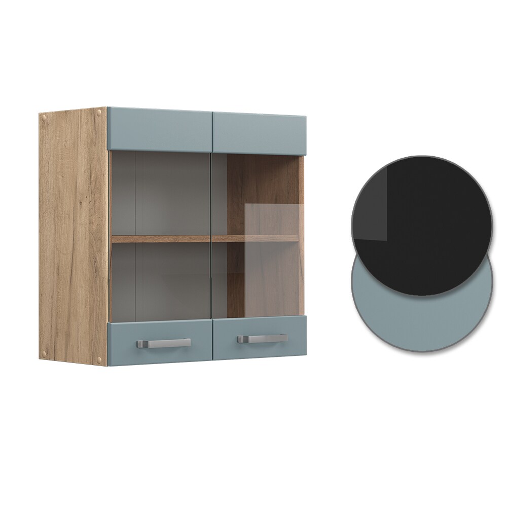 Vicco Glashängeschrank Küchenschrank R-Line Solid Eiche Blau Grau 60 cm modern