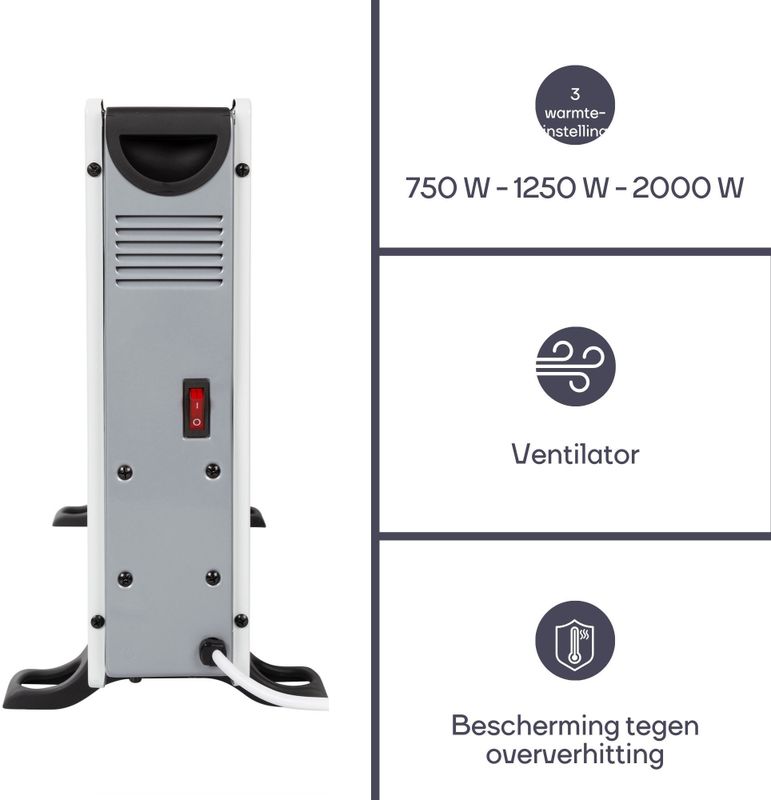 Perel Smart Convectorkachel, voor binnen, drie warmtestanden, 2000 W
