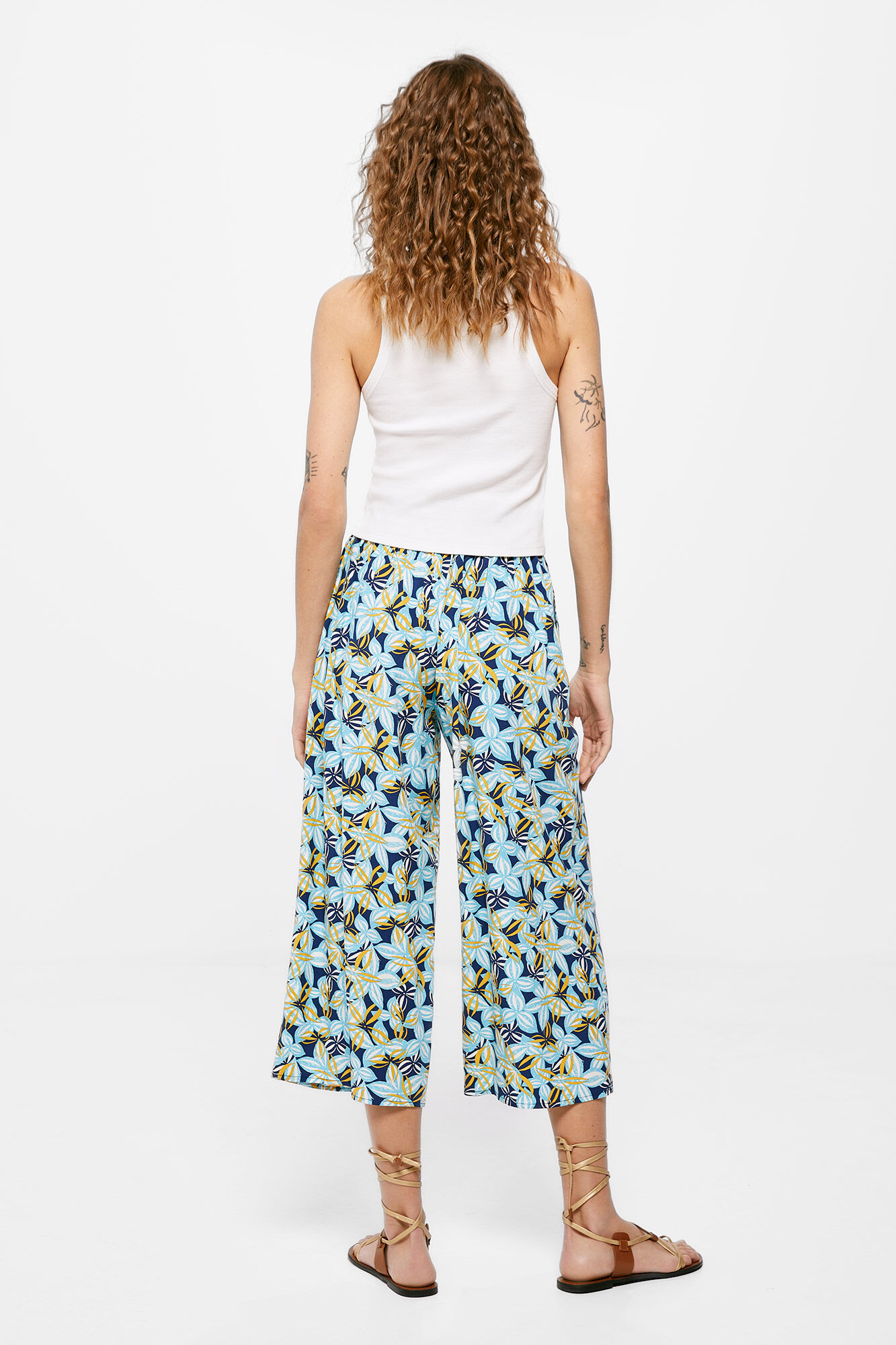 Calças culote estampadas - Estampa azul