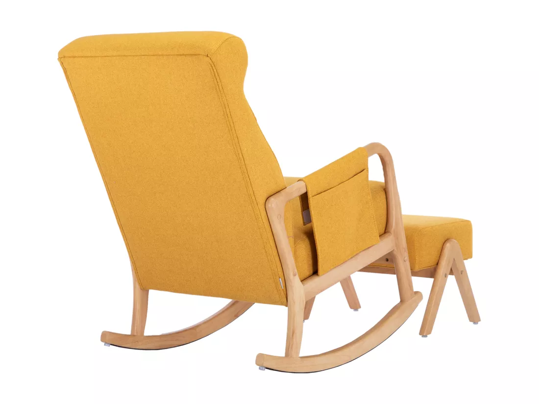 Fauteuil à bascule confortable avec ottoman, Rocking chair mousse avec rembourrage en lin, supporte 300 lb 65x85x94cm, Jaunev