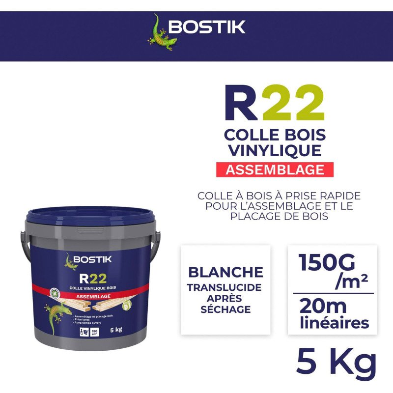 Colle à bois vinylique R22 D1 Bostik - Seau de 5 Kg