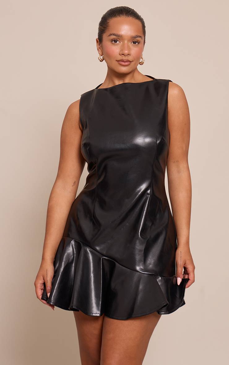 Noir Robe Moulante Mini En Synthétique Avec Détail Volant