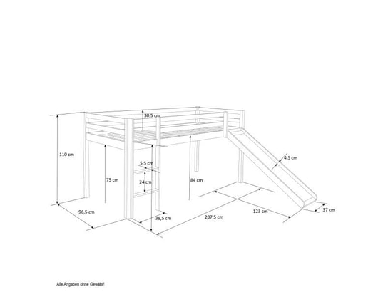 HOMESTYLE4U - Lit enfant Lit mezzanine tour toboggan bois de pin