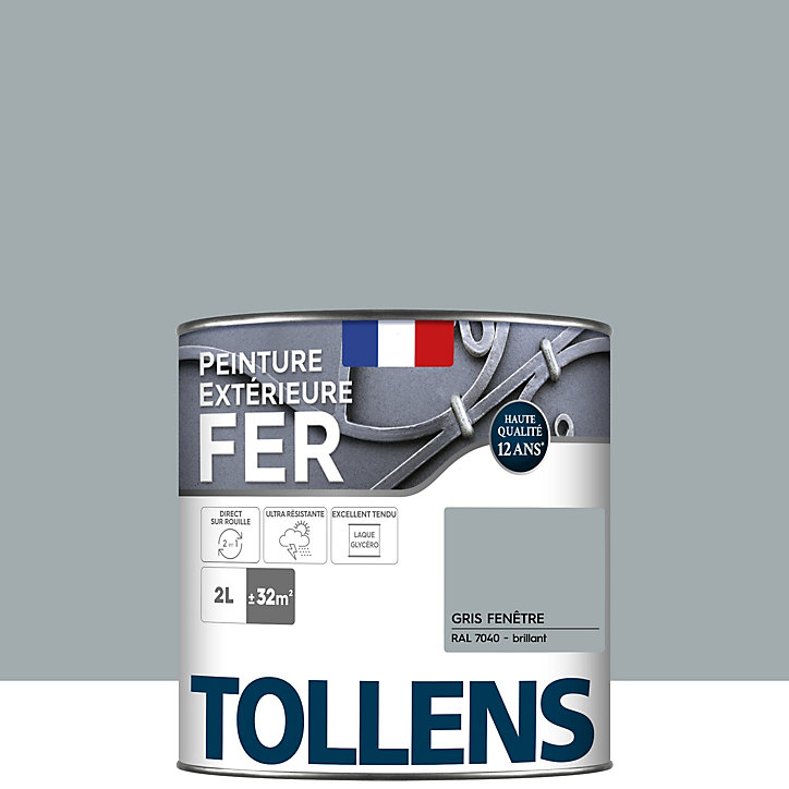 Peinture extérieure fer Tollens brillant gris fenetre 2L
