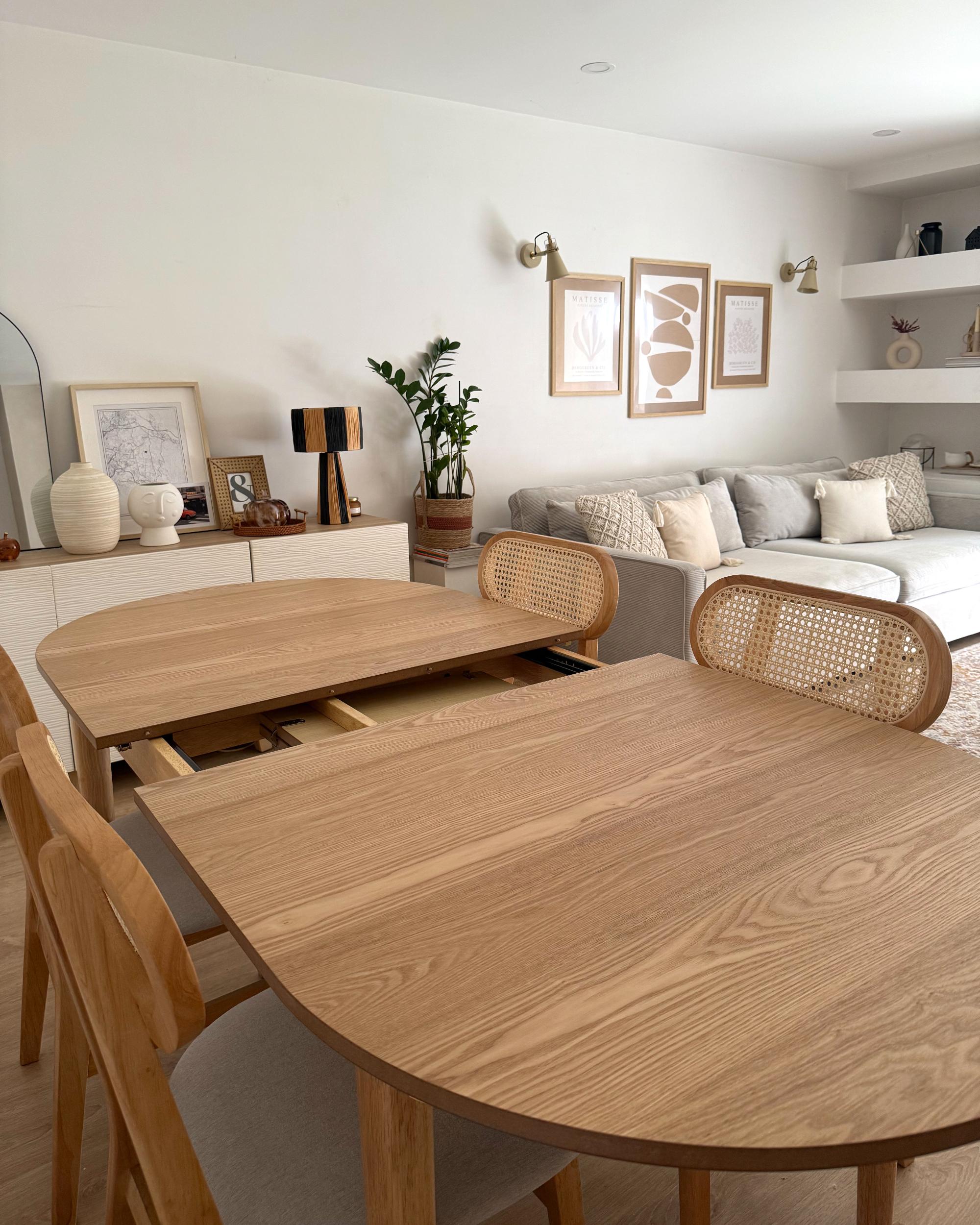 Eettafel uitschuifbaar LARTO Licht essenhout 90 cm 180/220 cm