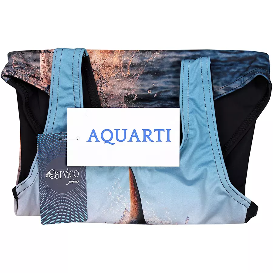 Aquarti Mädchen Badeanzug mit Ringerrücken Print blauschwarz