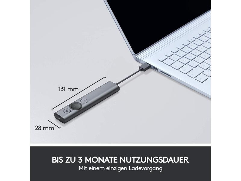 Logitech Presenter Spotlight Schiefergrau Innovative Presenterlösung im minimalistischen Design mit digitalem Laserpointer und 30m Reichweite