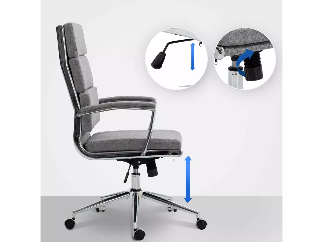 Chaise de bureau - Tissu & Métal chromé - Gris - Cleveland