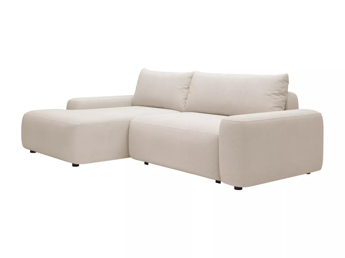 Canapé d'angle gauche convertible en tissu texturé beige DAVISO