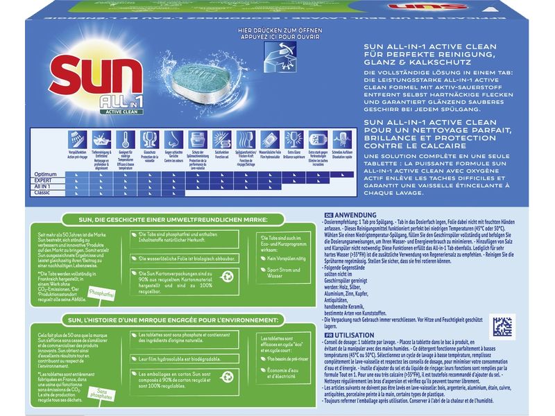SUN Maschinenspülmittel All-in-1 Active Clean 35 Tabs Geschirrspülmittel für sauberes und glänzendes Geschirr