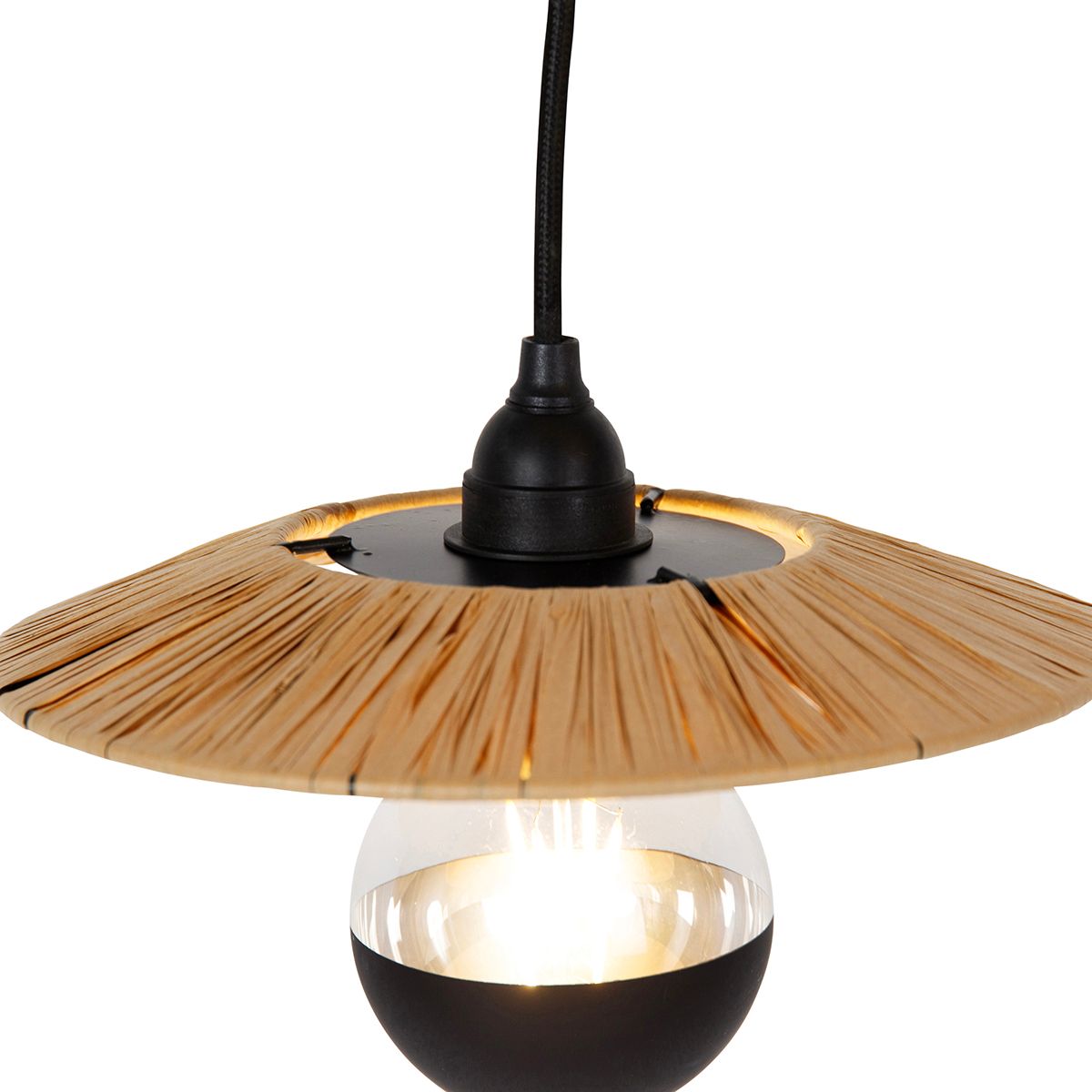 Landelijke hanglamp zwart met touw 3-lichts - Leia