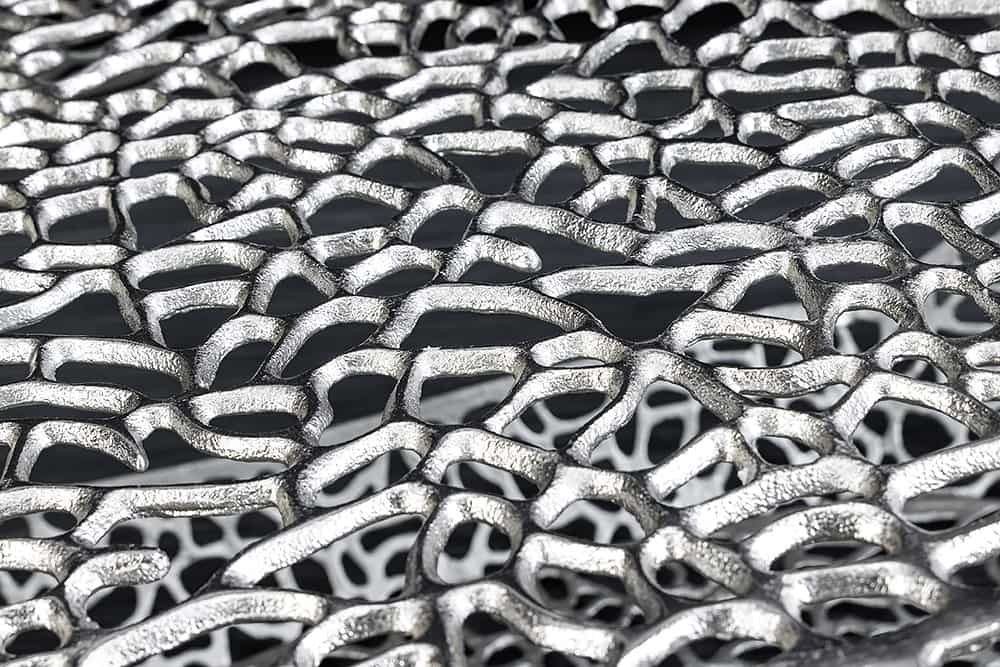 Handgearbeiteter Couchtisch ORGANIC 120cm silber Metall Blatt-Design mit Stauraum