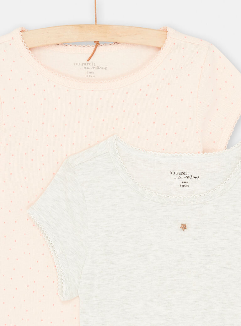 Lot de 2 T-shirts rose poudré et écru chiné pour fille