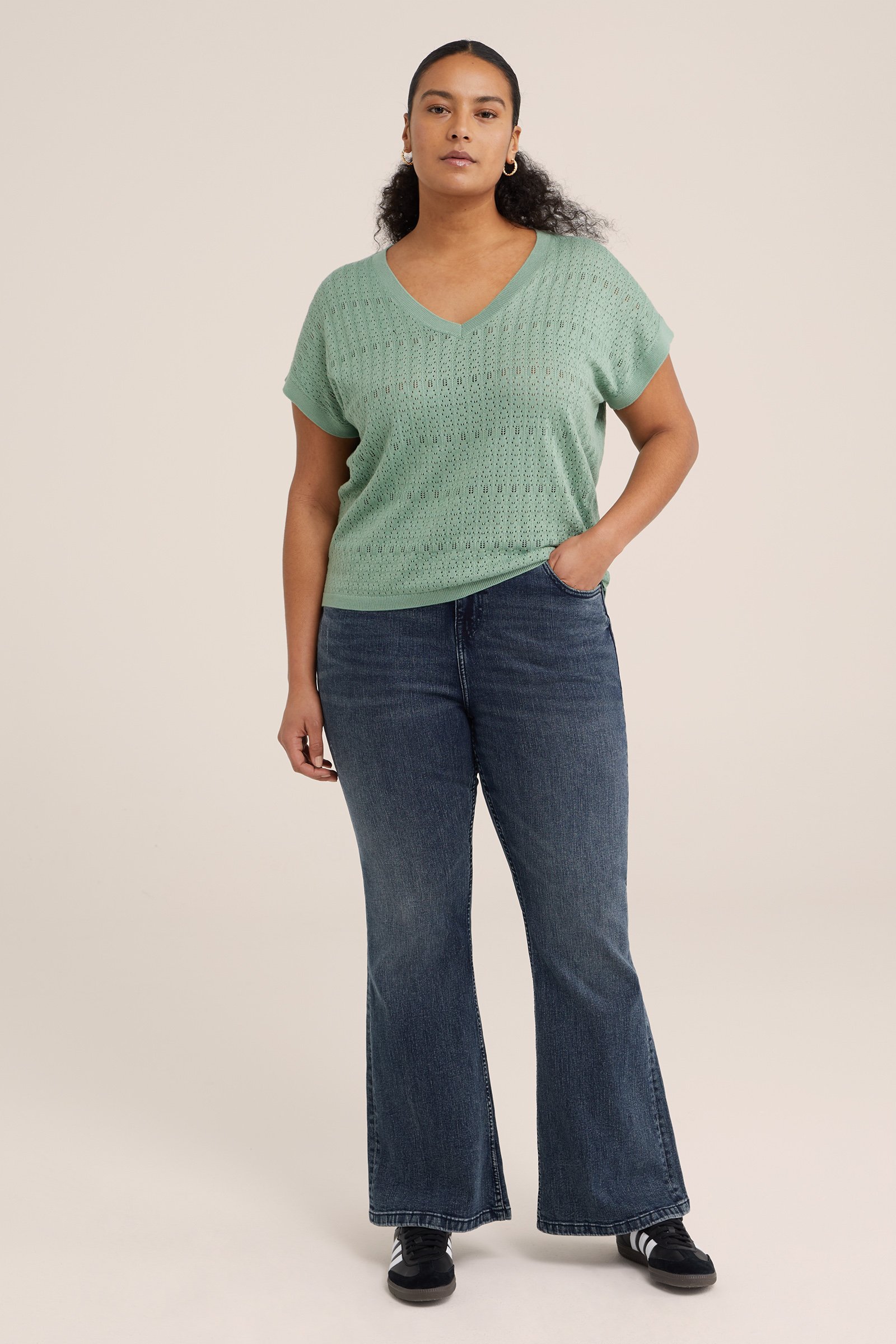 trui met opengwerkt dessin - Curve WE Fashion Mintgroen