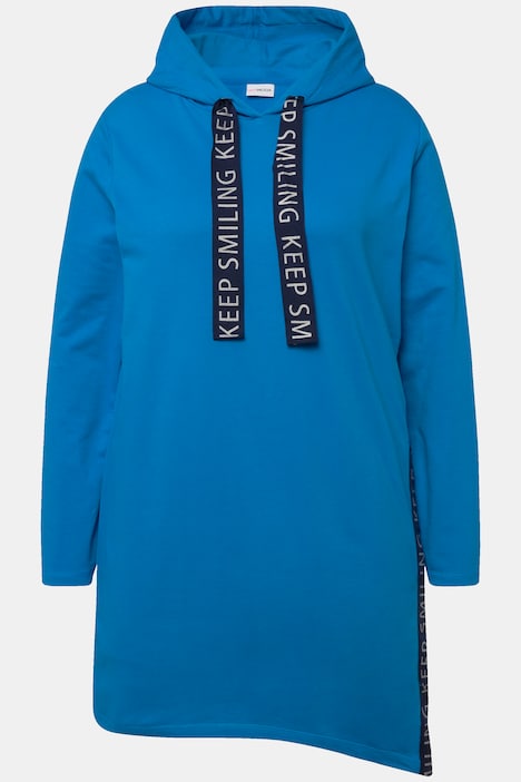 Long-Hoodie, Kapuze, Zierbänder, Langarm
