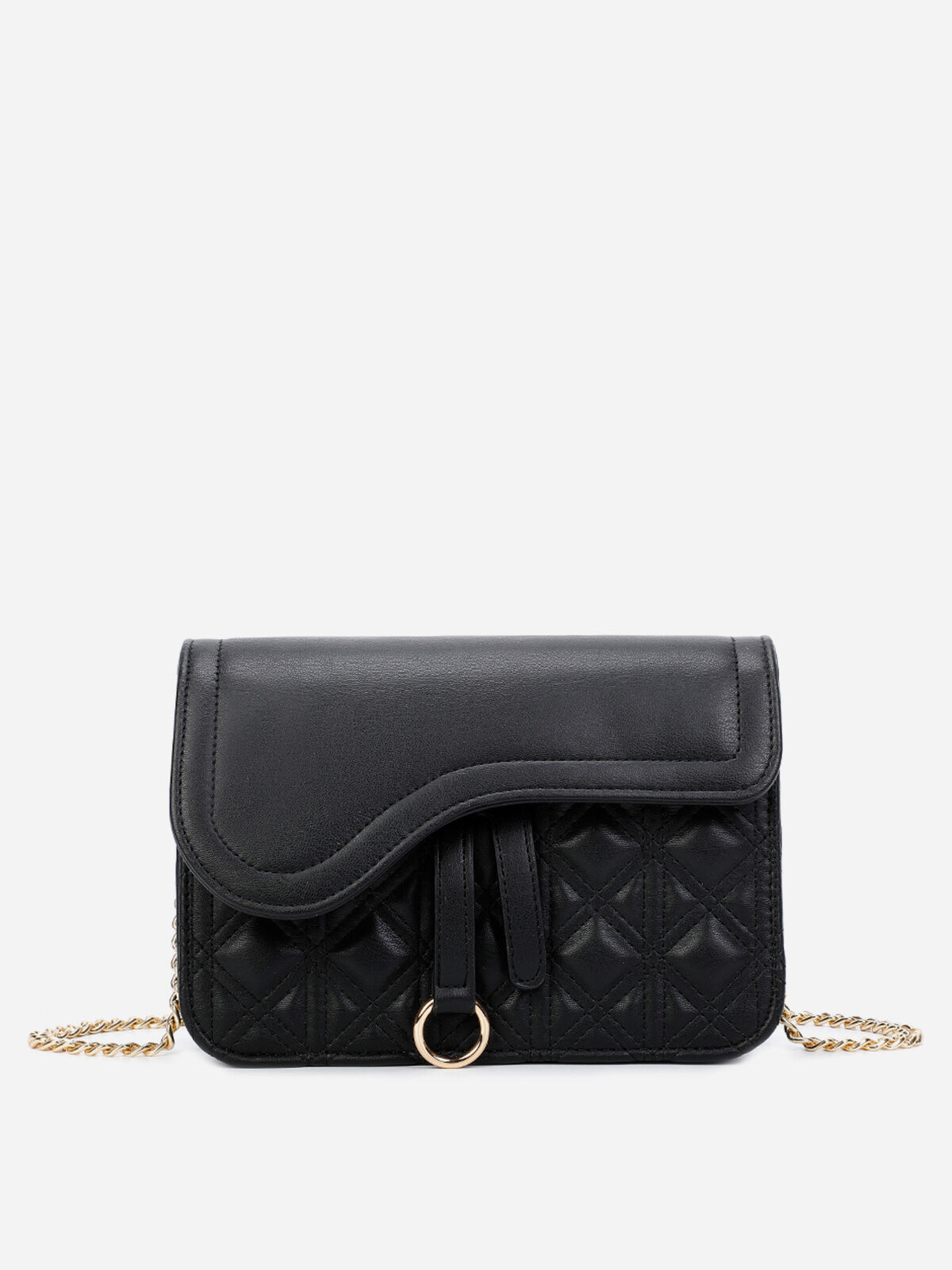 Sac bandoulière à rabat asymétrique- Noir