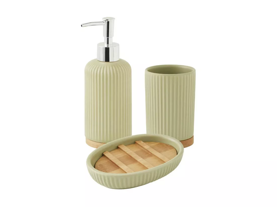 Set salle de bain 3 pièces en céramique striée tilleul