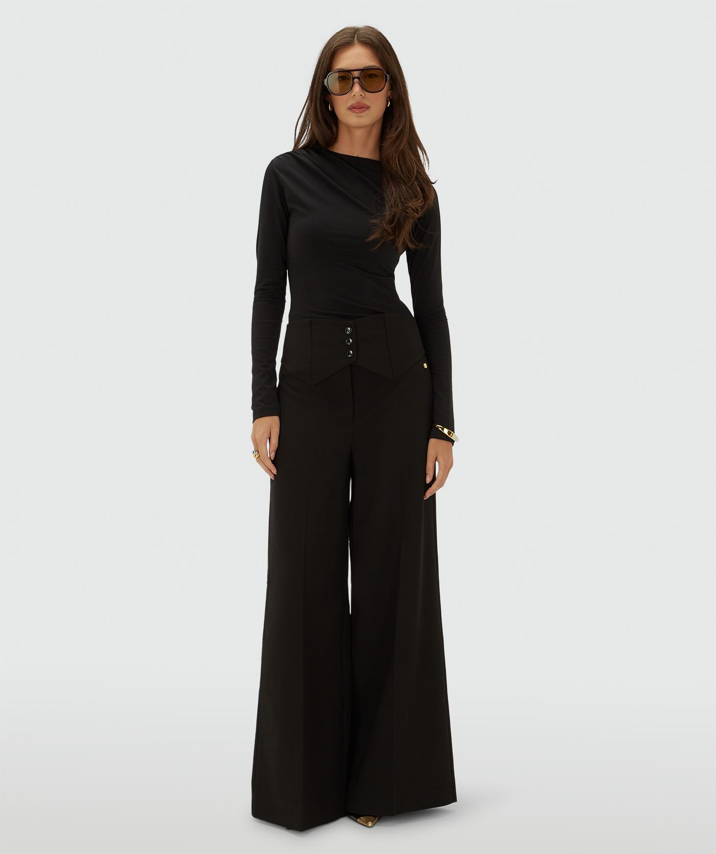 JV-PETRA high rise wide leg pantalon - black
