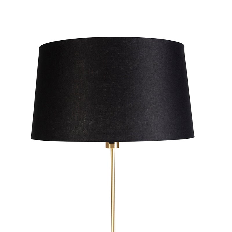 QAZQA - Moderne vloerlamp | Staande lamp | Vloerlamp | Lamp | Lichtgoud | Messing | Messing met linnenzwarte lampenkap 45 cm - Parte | Woonkamer | Slaapkamer - Rond staal | Langwerpig | Cilindrisch