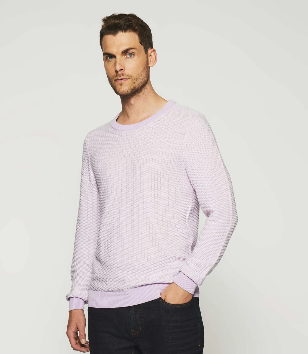 Pull col rond violet parme et écru DAMIAN