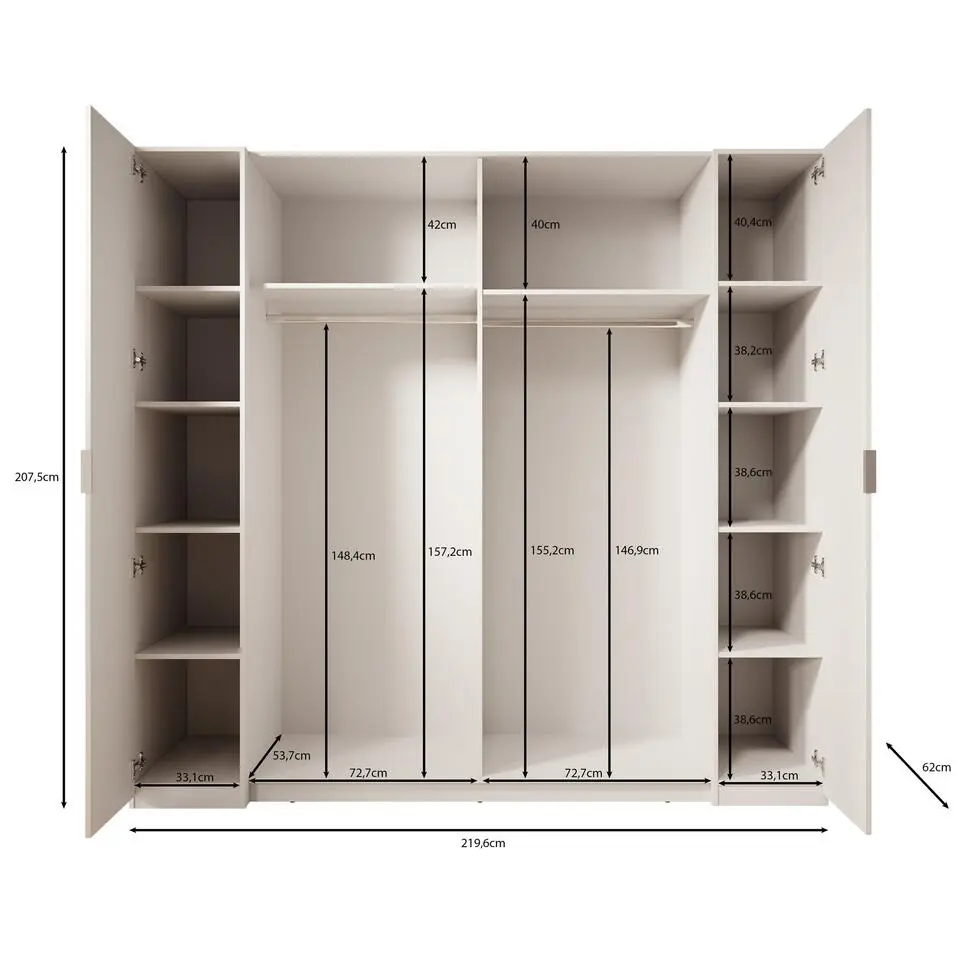 Meubella - Kledingkast Franklin - Wit - 220 cm - Met spiegel