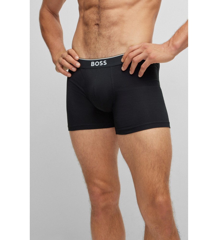 Cuecas Boxer BOSS Pack 3P Power nas cores cinza, branco e preto.