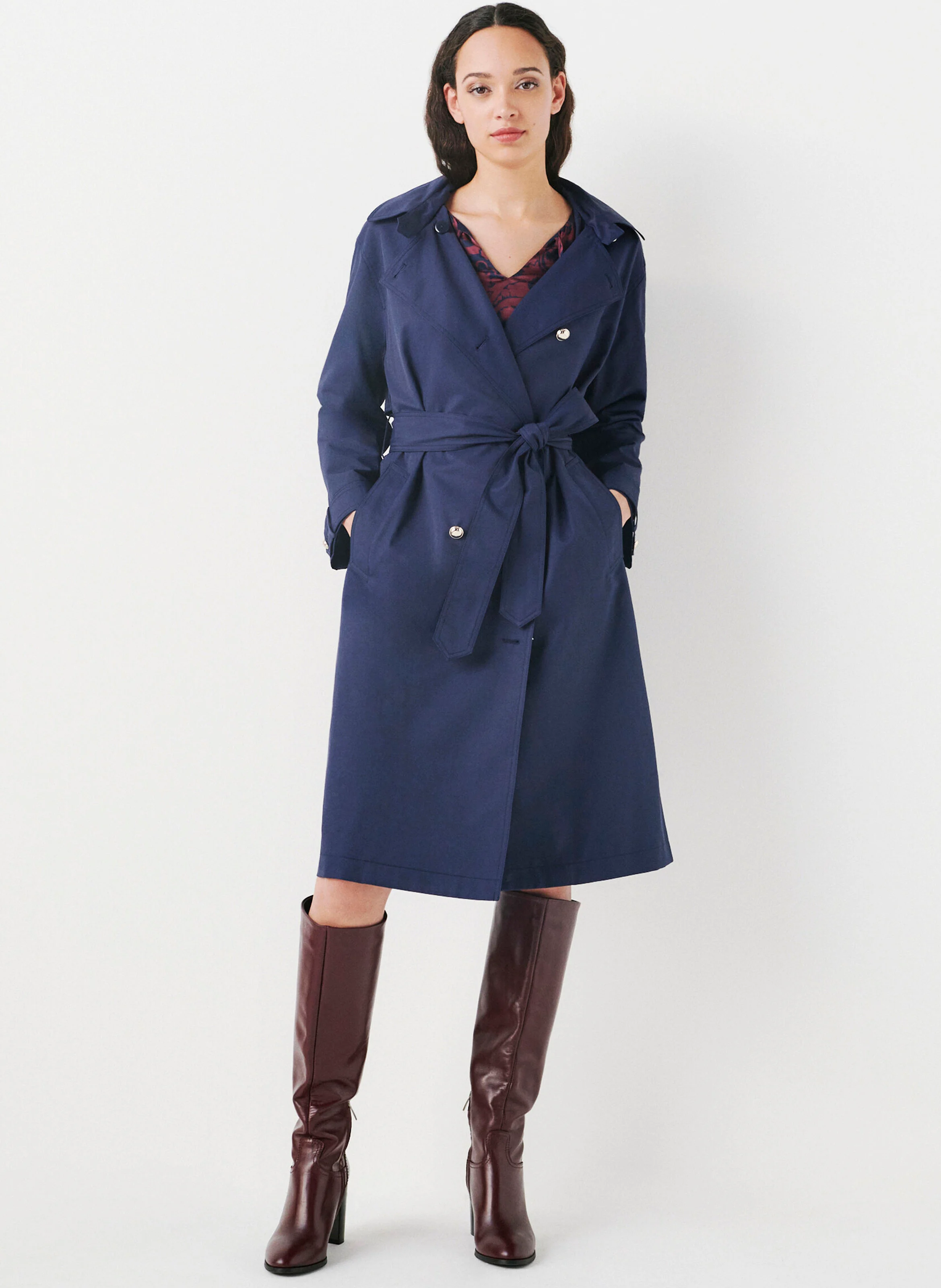 GATEAU - Trench long ceinturé en coton mélangé| Bleu